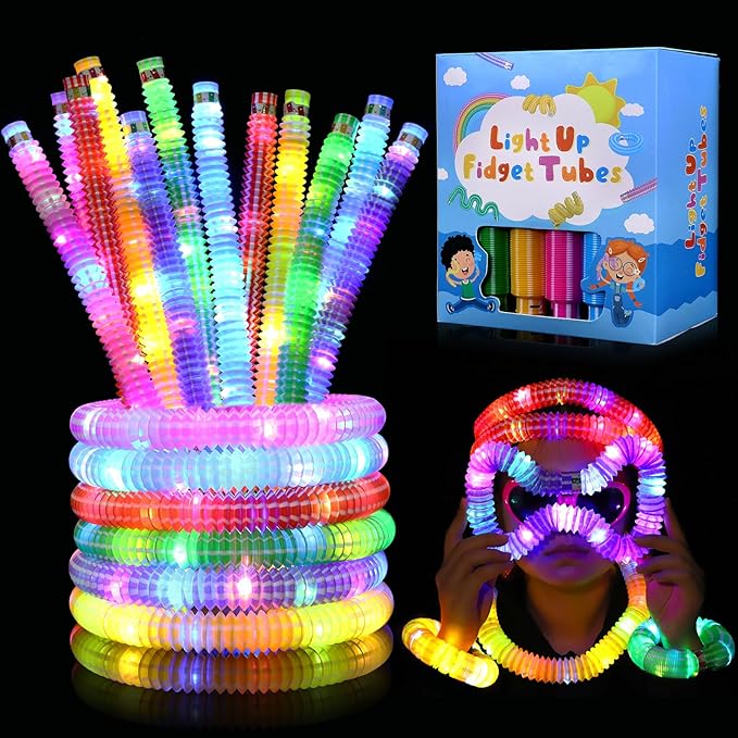 Gigilli Glow Sticks Valentines Day Party Favors for Kids 4-8-12, Glow in the Dark Party Supplies, Light up Pop Tube Sensory Fidget Toys Bulk, Glow Necklaces Bracelets Birthday Goodie Bag Stuffers