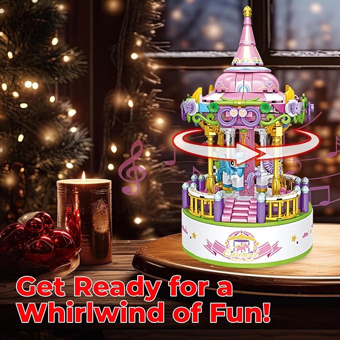 Contixo Building STEM Toys - BK02 488 PCS Carousel Music Boxes, Horse Rotating Building Blocks, Kids Building Toys for Girls Boys, Birthday Gifts for Adults, Daughter Christmas Festival Music Box