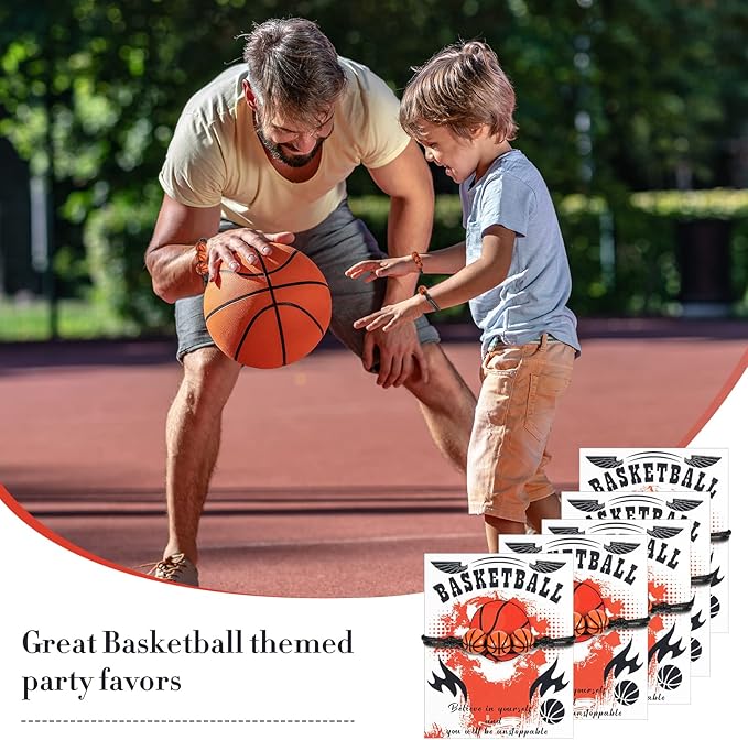 Yinkin 36 Pcs Basketball Gifts for Girls Team Boys Basketball Bracelet Valentines Jewelry Gifts Basketball Party Favors Charms Sports Fan Bracelet with Motivational Card Gift Bulk