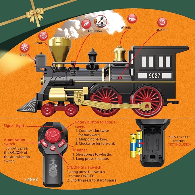 Train Set for Kids Remote Control Train Toys w/Steam Locomotive,Passenger Carriage & Luxury Tracks, Electric Trains w/Realistic Smoke,Sounds & Lights, Christmas Birthday Gift for Boys Girls 3 4 5 6 7