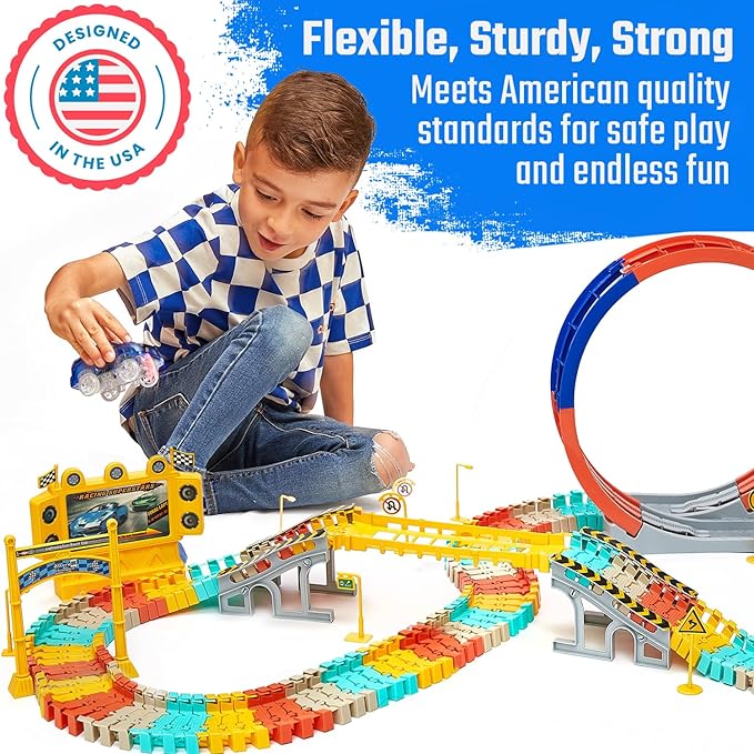 JITTERYGIT Race Track Glow in The Dark Magic Toy Set, Kids Light Up Flexible Car Tracks - Best Birthday Gift for Boys Girls and Toddlers 3 4 5 6 7 8 Year Old