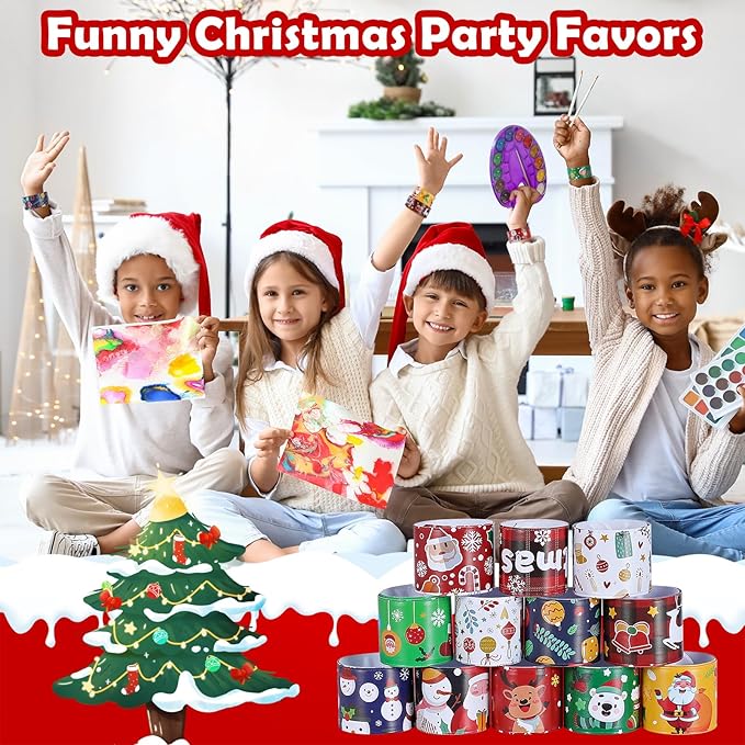 Christmas Slap Bracelets for Kids - 36 PCS Bulk Xmas Snap Bracelets Christmas Stocking Stuffers Goodie Bag Stuffers Santa Christmas Party Favors Supplies Decorations Classrooom Prizes for Girls Boys