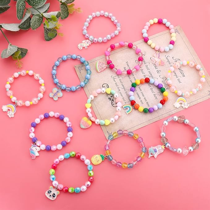 SOTOGO 24 Pieces Girls Rings and Bracelets Set Colorful Gift Party Favors Friendship Pretend Dress up Play Jewelry for Kids Children Toddler, Shiny Style