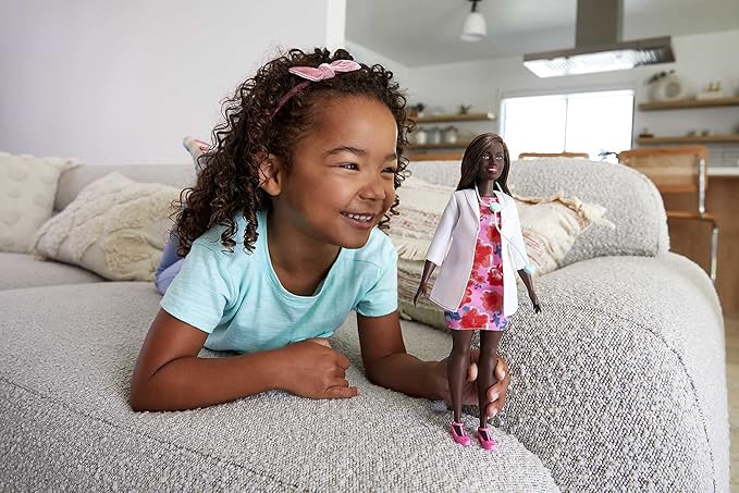 Barbie Careers Fashion Doll & Accessory, Doctor with Curvy Body Type & Brunette Hair Wearing Coat & Flats with Stethoscope