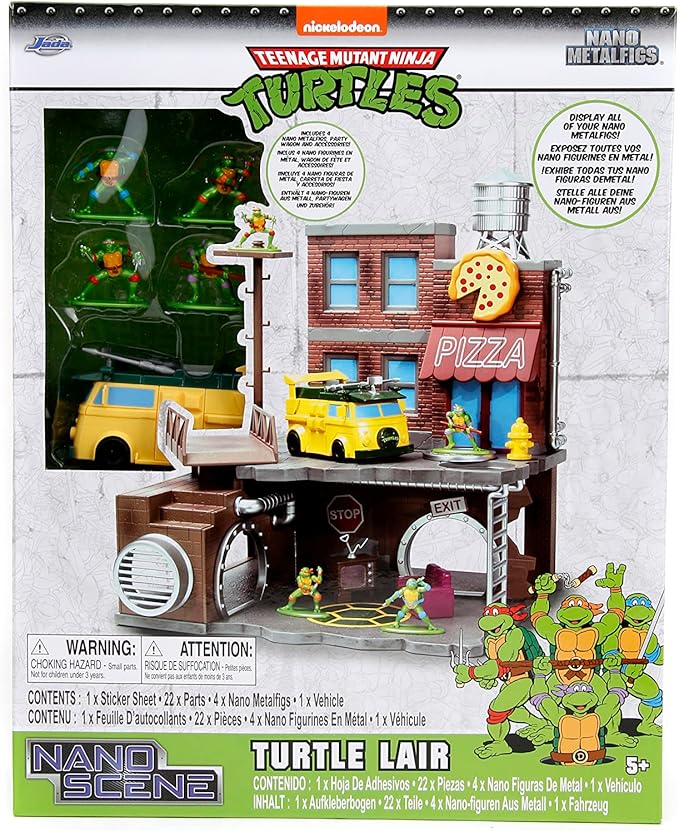 Teenage Mutant Ninja Turtles Turtle Lair Nano Scene w/ 1.65" Die-Cast Collectible Figures, Toys for Kids and Adults