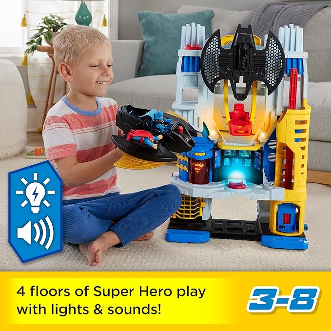 Fisher-Price Imaginext DC Super Friends Batman Toy, Ultimate Headquarters Playset 2-Ft Tall, Lights Sounds & 10 Pieces for Kids Ages 3+ Years