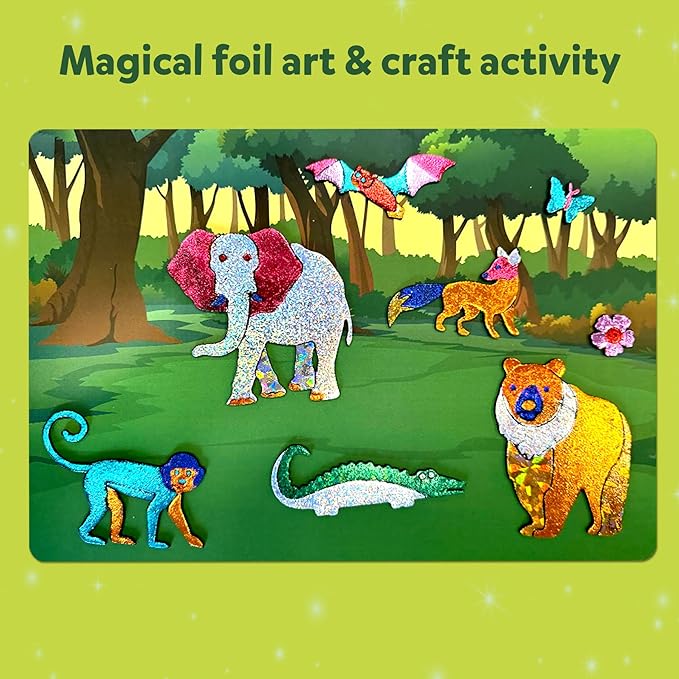 Skillmatics Art & Craft Activity - Foil Fun Animals Mega Pack, No Mess Art for Kids, Craft Kits & Supplies, DIY Creative Activity, Gifts for Boys & Girls Ages 4, 5, 6, 7, 8, 9, Travel Toys