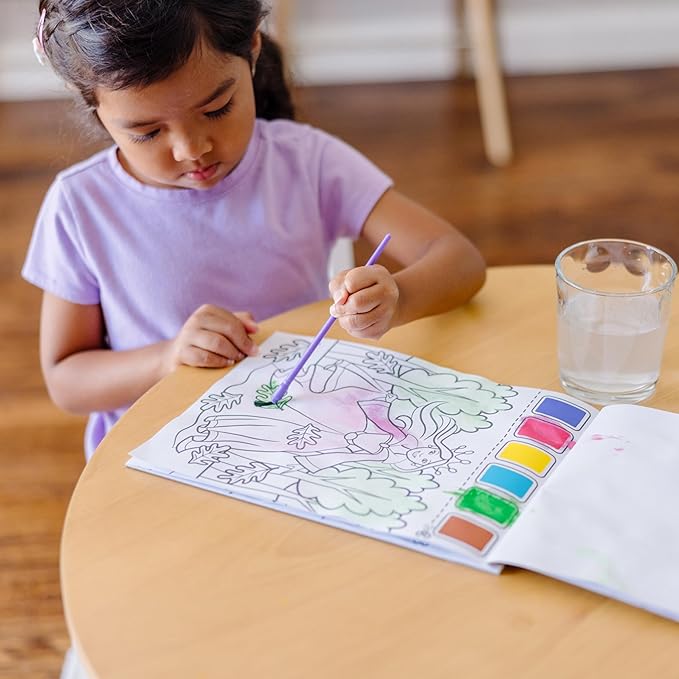 Melissa & Doug Paint With Water - Princess, 20 Perforated Pages With Spillproof Palettes