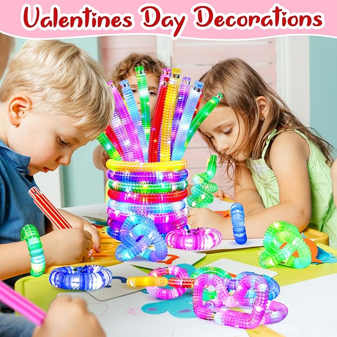 Gigilli Glow Sticks for Kids 6 PCS, Light up Pop Tubes Sensory Fidget Toys, Valentines Day Party Favors for Kids 8-12 4-8, LED Glow Bracelet Necklace for Boys Girls, Glow in the Dark Birthday Gifts