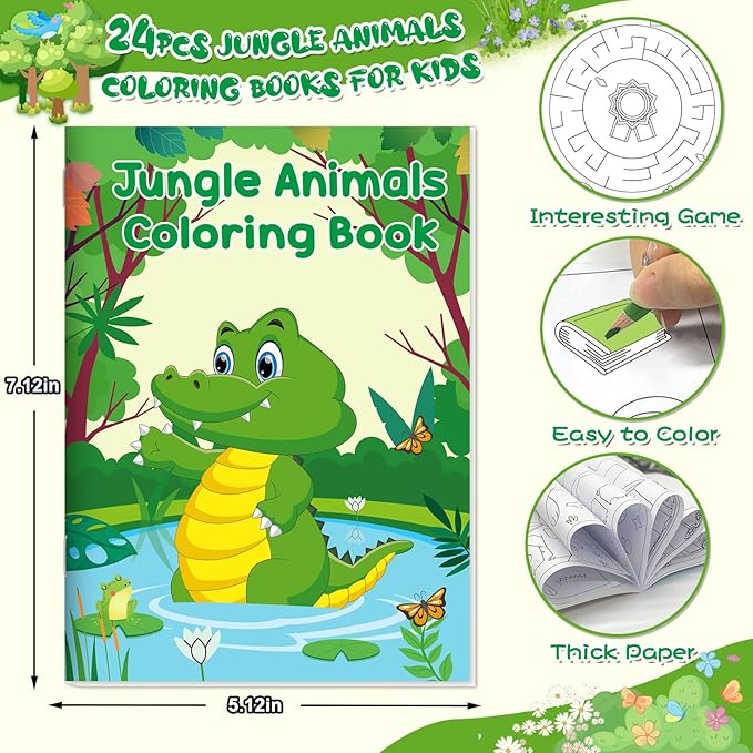 Lionoble 24Pcs Jungle Safari Animals Coloring Books for Kids with 24 Stacking Crayons Mini Coloring Book Party Favors Bulk Gifts Small Activity Books for Birthday Party Goodie Bags Stuffer Classroom