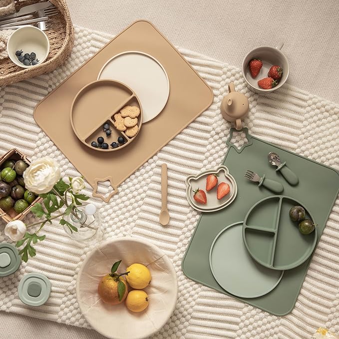 Moonkie Silicone Placemats for Baby & Kid, Stain-Proof Non-Slip Toddler Food Mats Eating Table Mat with 2 Packs