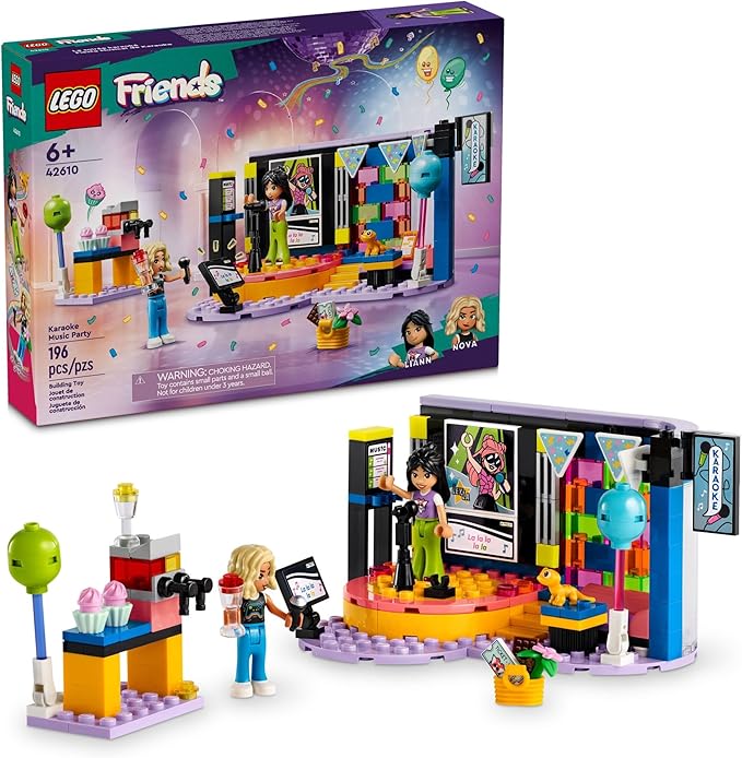 LEGO Friends Karaoke Music Party Set, Pretend Play Toy for Kids, Girls and Boys Ages 6 Years and Up Who Love Singing, Includes Mini-Doll Characters Liann and Nova and a Gecko Figure, 42610
