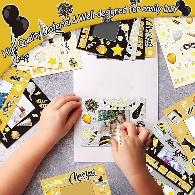 chiazllta 30 Packs Happy New Year Craft Kits for Kids, 2024 New Year Picture Frame DIY Craft Art New Year Party Favor Decor Home Classroom Game Activities