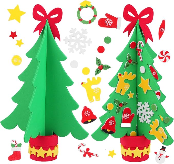 Aneco 12 Kits DIY Foam Christmas Tree Crafts Including Foam Christmas Tree Assortment Christmas Foam Stickers for Christmas DIY Home Activities