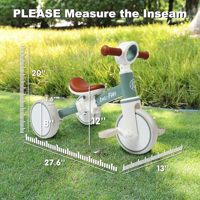 LOL-FUN Tricycle for Toddlers 1-3 Years Old Boys Girls Toy, 4 in 1 Baby Balance Bike for 1 2 Year Old Gift, Kids Bicycle with Easy Assembly Removable Pedal