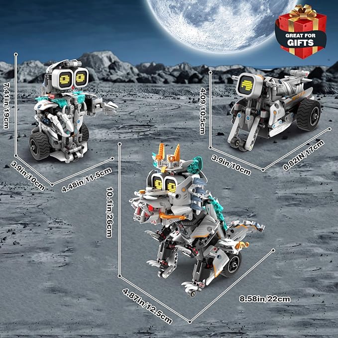 STEM Building Toys for Kids 6-14, Remote & APP Controlled 3in1 STEM Dinosaur Motorcycle Robot Building Kit for Kid with Music Spray, 646 Pcs Building Blocks Set Birthday Xmas Gift Ideas for Boys Girls