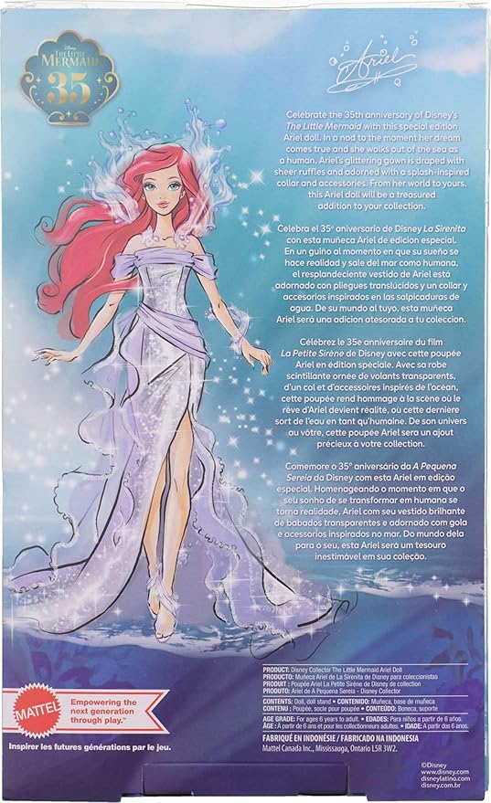 Mattel Disney Collector Ariel The Little Mermaid Doll with Display Stand, Inspired by Disney Movie 35th Anniversary