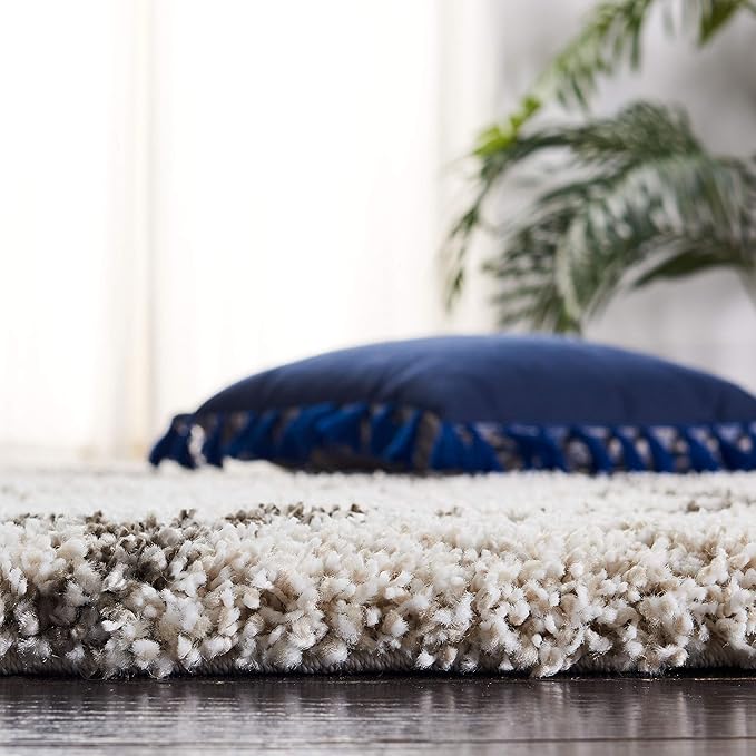 SAFAVIEH Hudson Shag Collection 11' Round Ivory/Grey SGH280A Moroccan Ogee Trellis Non-Shedding Living Room Bedroom Dining Room Entryway Plush 2-inch Thick Area Rug