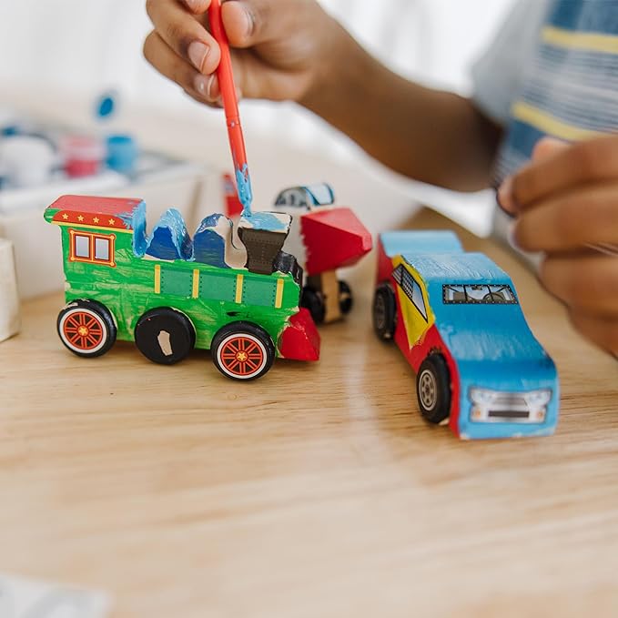 Melissa & Doug Decorate-Your-Own Wooden Craft Kits Set - Plane, Train, and Race Car
