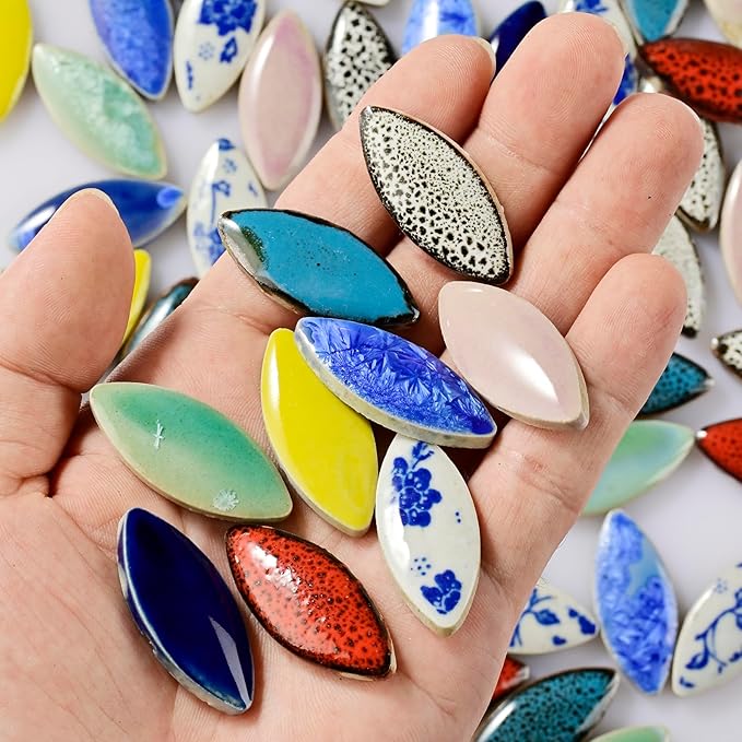 70 Pcs Petal Ceramics Mosaic Tiles for Crafts, Stained Ceramics Supplies, Flower Leaves Mosaic Ceramics Mosaic Pieces Kit for DIY Crafts Plates Picture Frames Home Decorations - Black
