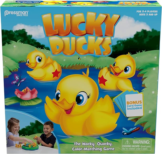 Pressman Lucky Ducks - The Memory and Matching Game That Moves - Includes A Fun Pop The Pig Make-A-Match Card Game-Multicolor