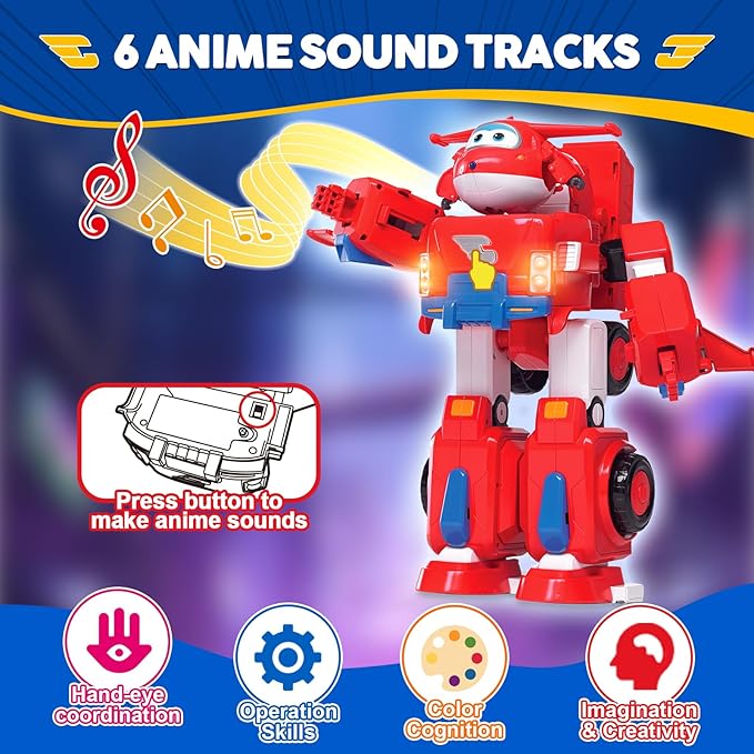 Super Wings 14" Transforming Jett's Super Robot Airplane | Action Figure | Ages 3-5 | Birthday Gift | Lights & Sounds