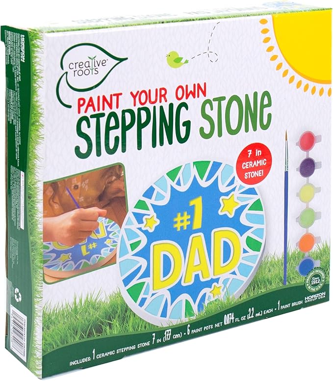 Creative Roots Paint Your Own #1 Dad Stepping Stone, Paintable Ceramic 7 in. Stone, Includes 6 Acrylic Paints & Paintbrush, Great Arts and Crafts for Kids Ages 8-12, Father's Day Gift