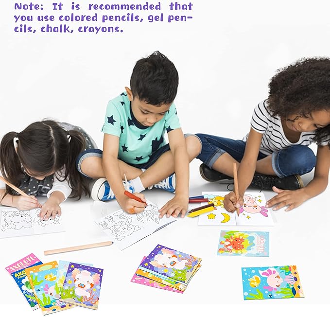 Dvbonike 24Pcs Axolotl Coloring Books Amphibian Theme DIY Art Booklet with Cool Drawing Patterns Birthday Party Favors Halloween Gifts Home School Classroom Activity Supply for Kids Age 4-8
