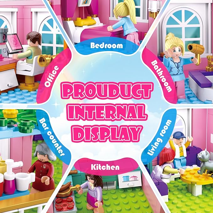 Sluban Friends Beach House Building Sets for Girls 6-12, Seaside Villa House Compatible with Lego Friends, Come with 7 Minifigures Dolls, Motorcycle and Kitchen Accessories, STEM Educational Toy