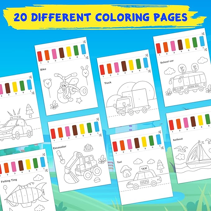 Water Coloring Books for Toddlers - Easter Basket Stuffers Watercolor Paint Book Drawing Art Paper for Kids Mess Free Craft Supplies kit Toy for Age 3 4 5 6 Valentines Birthday Gift(Traffic)