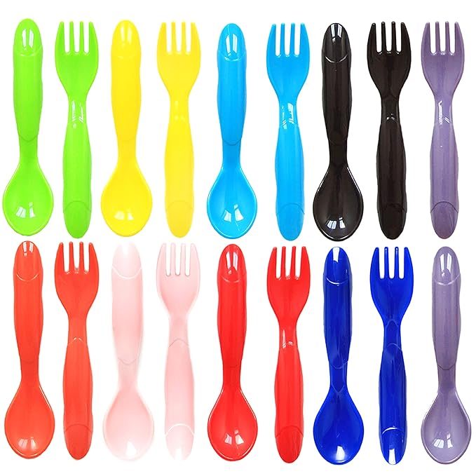 Youngever 36 Pcs Plastic Toddler Utensils, Set of 18 in 9 Assorted Colors, Plastic Kids Forks Kids Spoons, Dishwasher Safe, Toddler Silverware, Kids Plastic Cutlery Set, 9 Assorted Colors