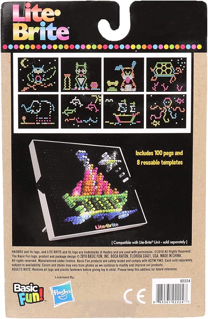 Lite-Brite Peg and Template Refill Pack, Light Up Drawing Board Accessories, LED Pegs with Colors, Toys for Creative Play, Light Toys for Kids Aged 4 +