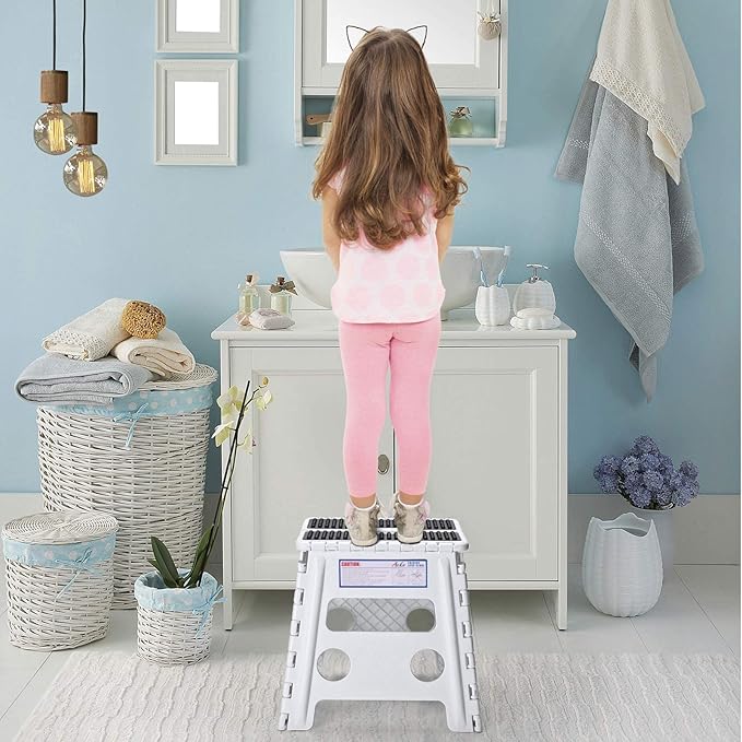 ACKO Folding Step Stool - 13" Height Premium Heavy Duty Step Stools for Adults and Kids, Upgrade Step Stool Kitchen Garden Bathroom Stepping Stool (White)