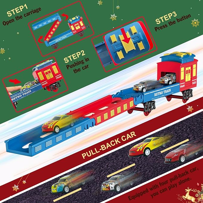 Electric Train Set Christmas Train Toys for Boys with Smokes, Lights and Sound (ON/Off) Rechargeable Train Set Under Christmas Tree, Toddler Model Trains for 3 4 5 6 7 8+ Years Old Kids Gifts