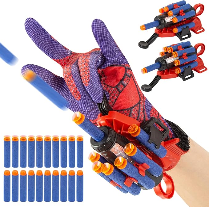 Spider Gloves Man Web Shooter Toy with Wrist, Spider Launcher Gloves Cosplay Toy Set for Kids