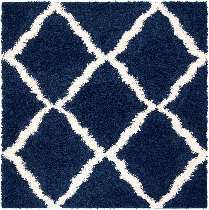 SAFAVIEH Dallas Shag Collection Runner Rug - 2'3" x 14', Navy & Ivory, Trellis Design, Non-Shedding & Easy Care, 1.5-inch Thick Ideal for High Traffic Areas in Living Room, Bedroom (SGDS257N)