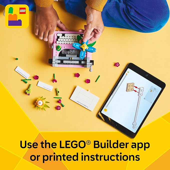 LEGO Creator 3 in 1 Typewriter with Flowers - Building Toy with 3 Building Options, Typewriter, Flowerpot with Pen & Notebook, or Keytar - Gift Idea for Birthdays - 31169