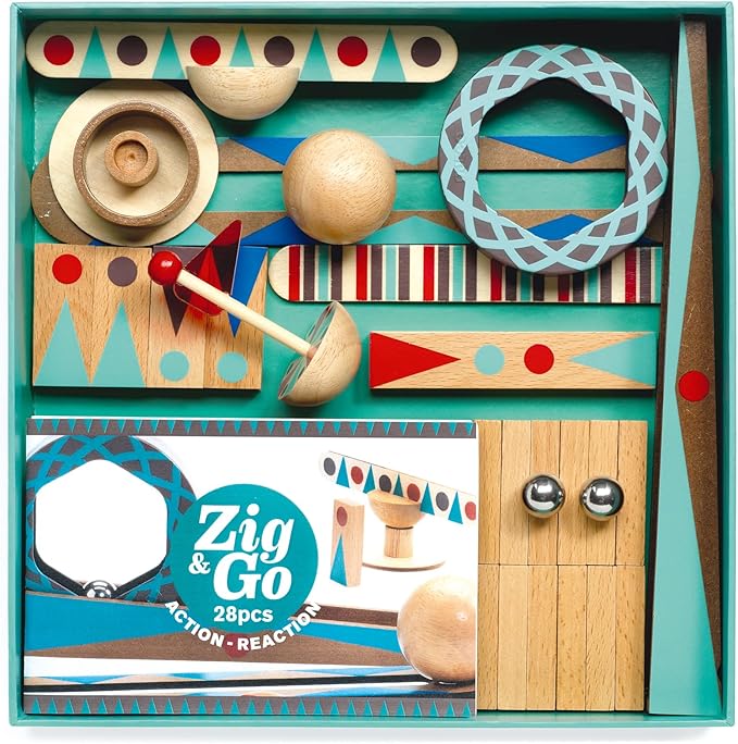 DJECO Zig & Go Wooden Domino Race Construction Set, 28 Pieces (35640)