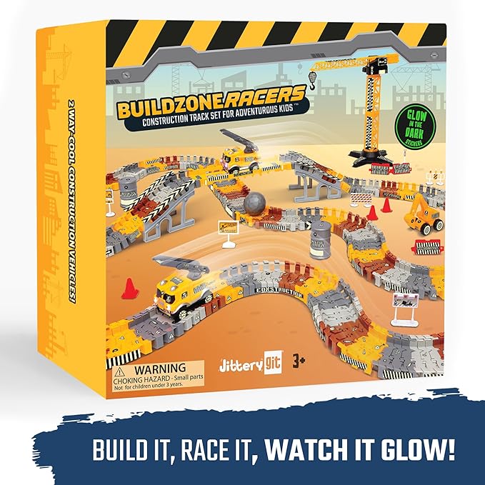 JITTERYGIT Construction Race Track Site Toy - Including Sandbox Vehicles, Trucks, Excavator, Bulldozer, Dump Truck, Crane - Birthday Gift for Kids, Boys, Girls, Toddlers for Ages 3 4 5 6 7 8 Year Old