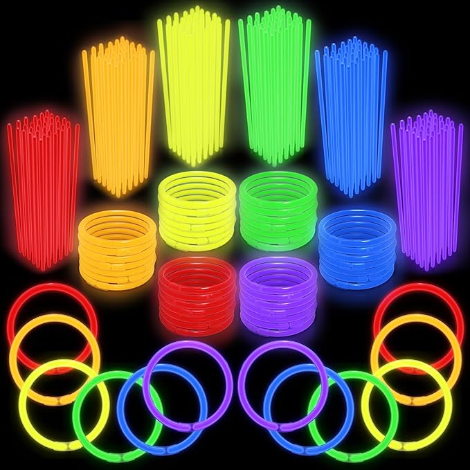 300 Pc 8” Ultra Bright Glow Sticks Bulk Party Pack - Halloween Glow in The Dark Party Favors - Glowsticks Party Supplies Pack Necklaces and Bracelets