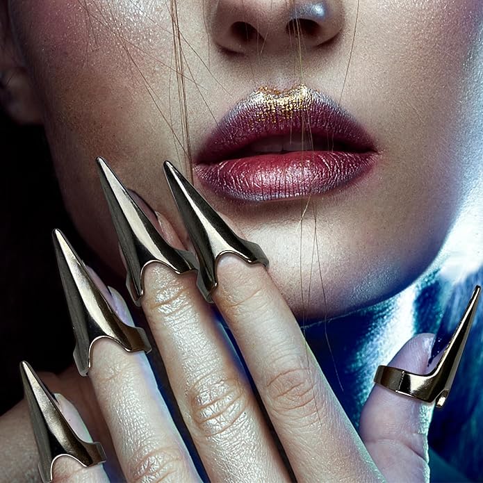 XIPEGPA 40 Pieces Full Finger Set Claws Rings Vintage Nails Metal Ring Finger Claws Cosplay Gothic Talon Nail Fingertip Claw for Cosplay Nail Art Holiday Party