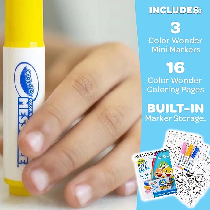 Crayola Baby Shark Color Wonder Travel Activity Pad, Mess Free Coloring, Gift for Kids, 3, 4, 5,