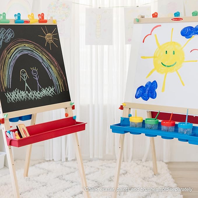 Melissa & Doug Easel Accessory Set - Paint, Cups, Brushes, Chalk, Paper, Dry-Erase Marker - FSC Certified