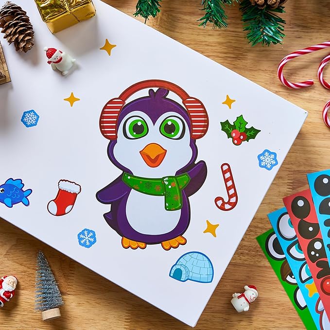 JOYIN 36 Pcs Christmas Make-a-face Sticker Sheets Make Your Own Xmas Characters Sticker with Santa Santa, Gnome, Reindeer, Snowman, for Kids Party Favor, Art Craft Supplies, Classroom Activities Game