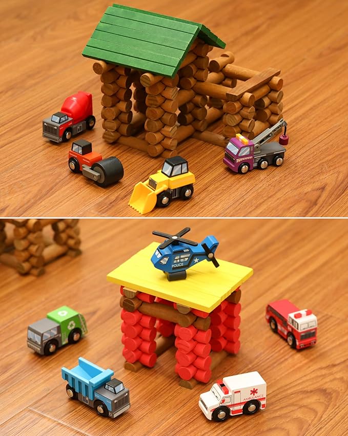 SainSmart Jr. Wooden Train Set Accessories Toy Cars (10 PCS), Compatible with All Major Brands, Gift for Toddlers and Kids Aged 3+