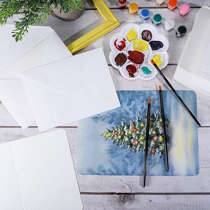Sabary 100 Pcs Blank Watercolor Cards and Envelopes Set 140lb Heavyweight White Blank Cards Watercolor Greeting Cards Bulk for Painting Invitations Notes Wedding(5 x 7 Inch)