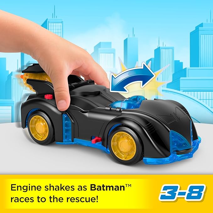 Fisher-Price Imaginext DC Super Friends Batman Toy Shake & Spin Batmobile with Poseable Figure for Pretend Play Kids Ages 3+ Years