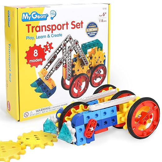 My Gears Transport Set - 118 Pieces - 8+ Activities - Gears Toys for Kids - Build Rotating, Moving Models - Building Toys for Kids Ages 4-8