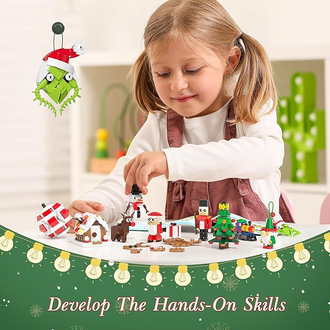 DreamCreators Christmas Ornaments Building Block with Strings for Christmas Tree 2024 New Sets,12 Pack Xmas Hanging Decorating Toys for Kids 6-12 Festival Pendants Holiday Favor Buildable Kits