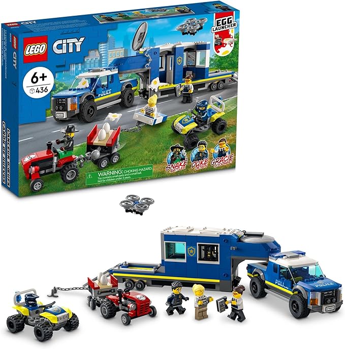 LEGO City Police Mobile Command Truck Toy with Prison Trailer, Drone, Tractor and ATV Car Toys Plus 4 Minifigures, Building Toy Ideas for Outdoor Play for Kids Ages 6 Plus, 60315